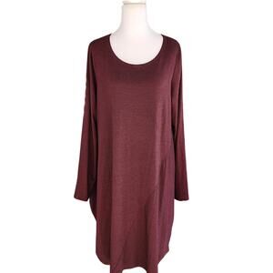 Chalet USA Lagenlook Striped Tunic Dress Bias Panel Rounded Hem L